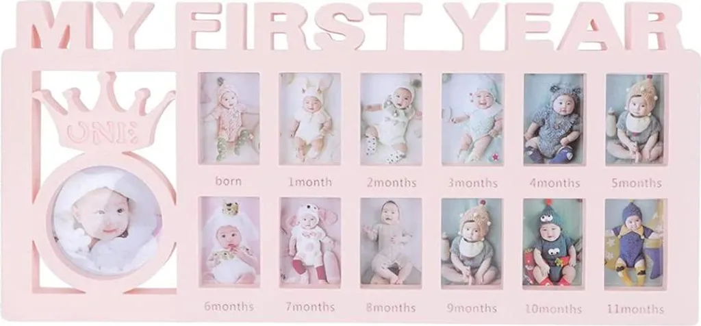 Cadre Photo Évolutif Bébé Rose avec Kit Empreinte Main et Pied Inclus