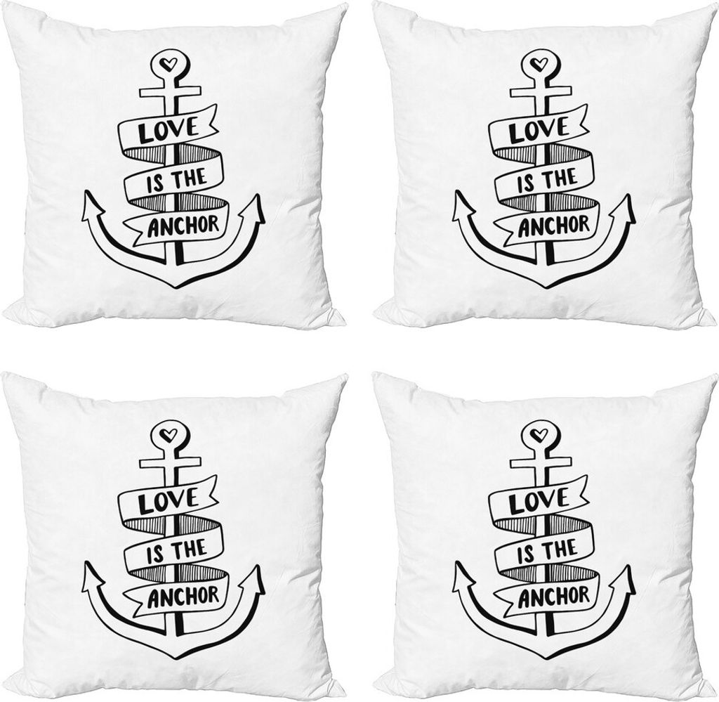 ABAKUHAUS Anker Kissenbezug Set (4 Stück), Hand gezeichnete Worte Herz, Moderner Doppelseitiger Digitaldruck, 45 cm x 45 cm, Schwarz und weiß