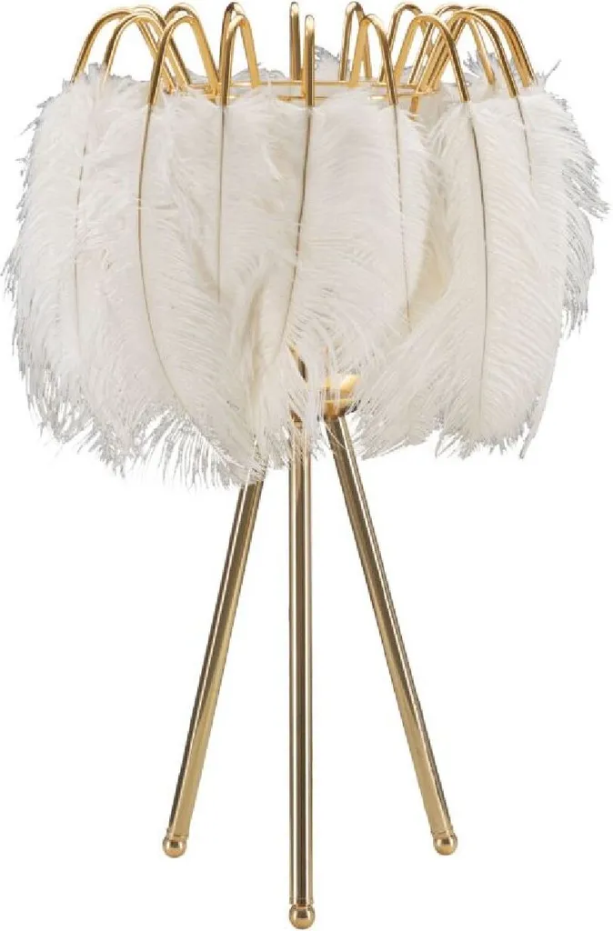 Lampe de chevet plume design chic blanc et doré Mauro Ferretti 60 cm