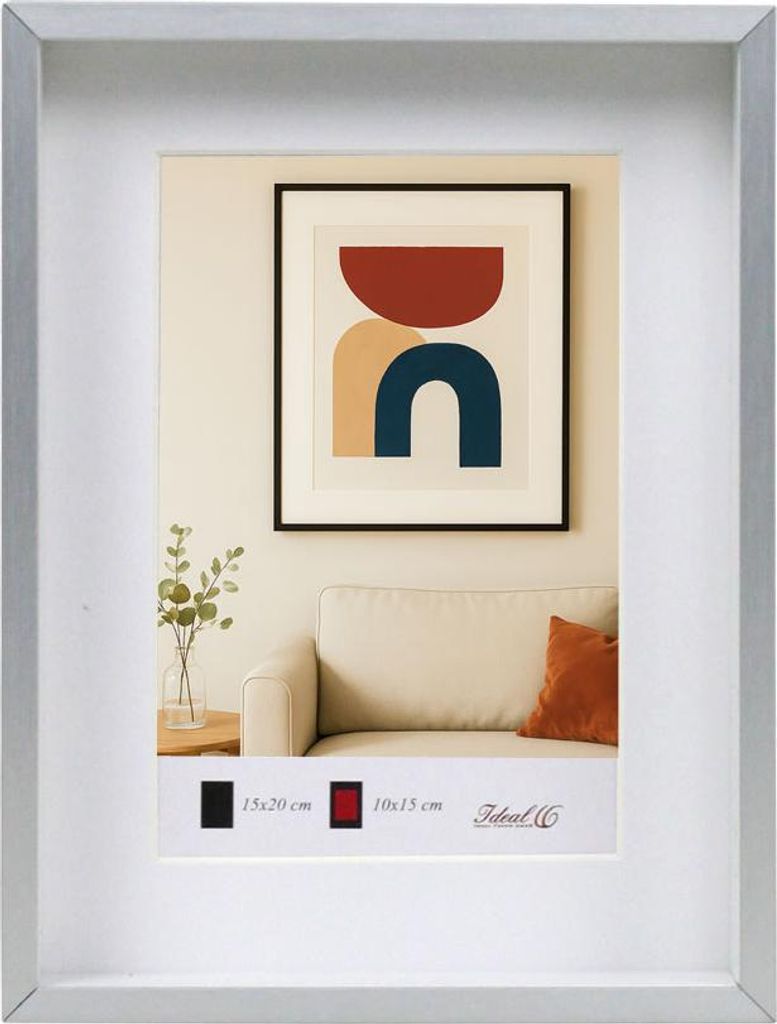 Aluminium Bilderrahmen 3D Rahmen mit Passepartout & gehärtetem Glas Fotorahmen Wandrahmen AL-3 - Farbe: Silber | Format: 15x20