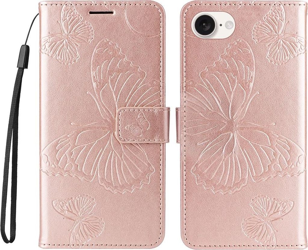 iPhone 16e / 17e Hülle - Coverup Schmetterlinge Klapphülle - Roségold