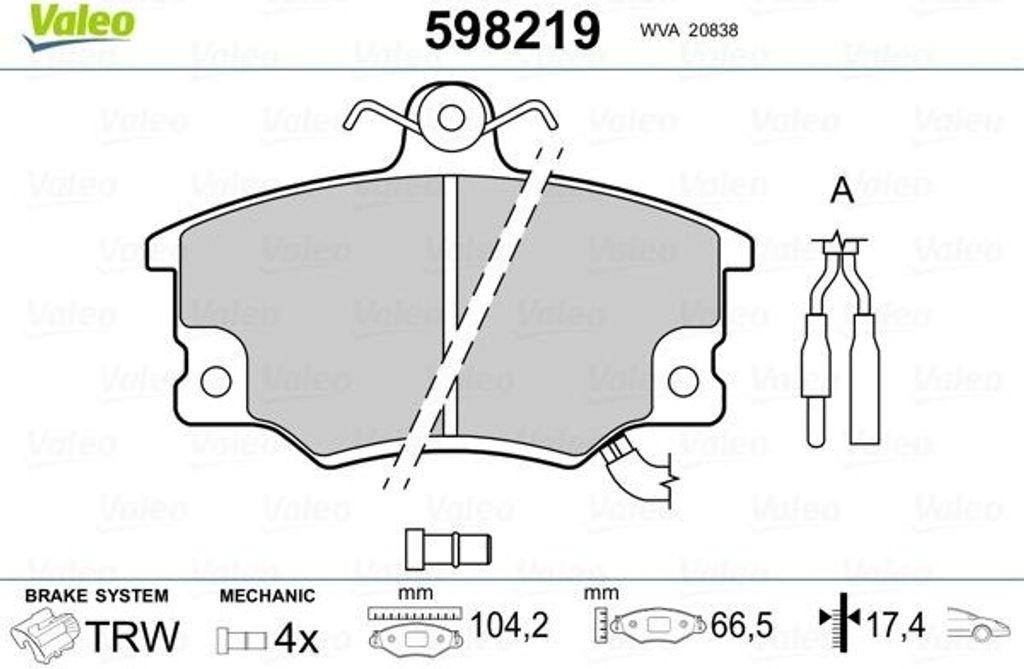 VALEO Bremsbeläge Satz Vorne für FIAT Seicento / 600 Schrägheck (187) 598219