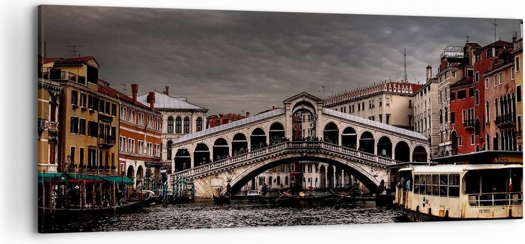 Bild auf Leinwand - Leinwandbild - Venedig Brücke Wasser Stadthäuser - 120x50cm - Wand Bild - Wanddeko - Leinwanddruck - Bilder - Kunstdruck - Le...