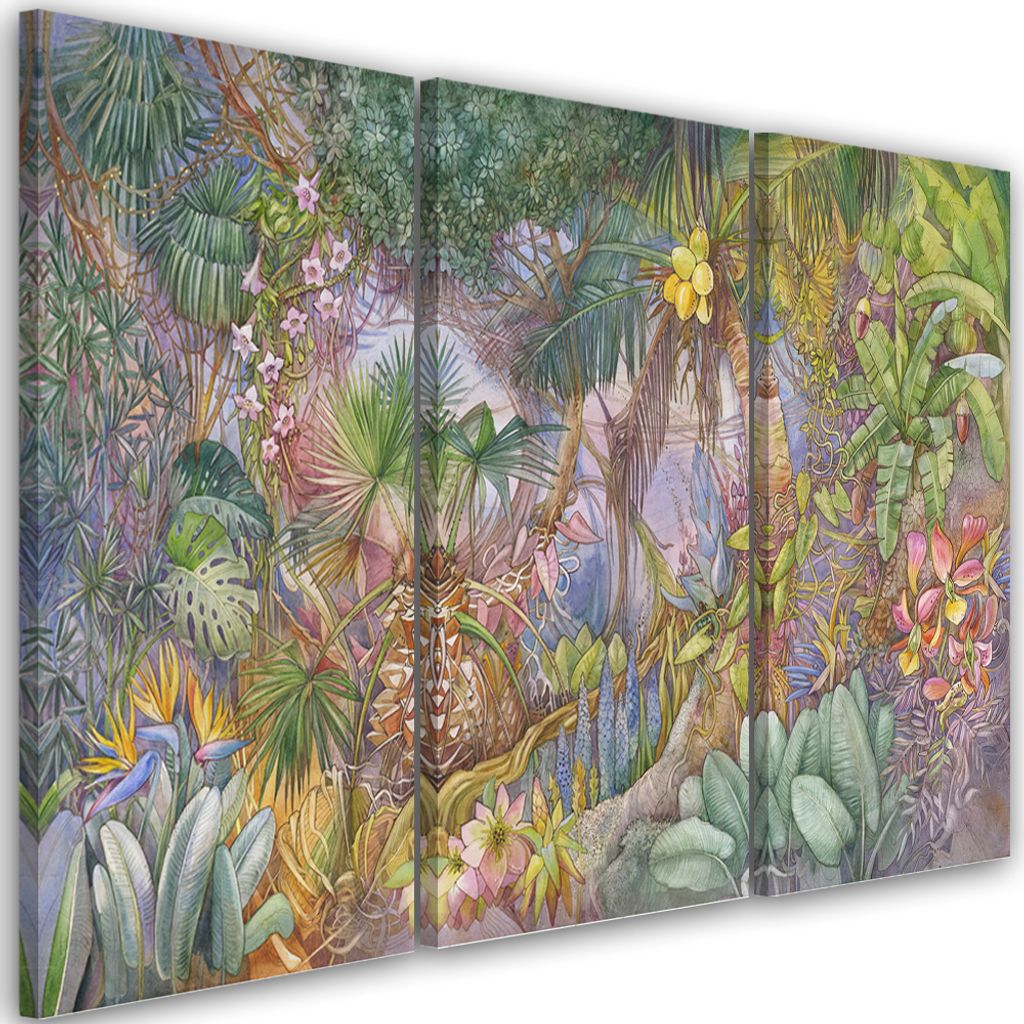Triptychon auf leinwand tiefer dschungel 150x100 cm Feeby farbe wandbild bereit zum aufhängen