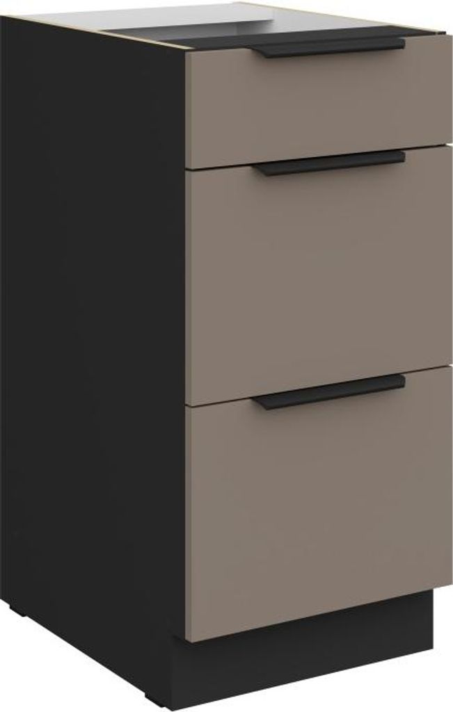 Küchenschrank mit Schubladen LUNARA – Breite 40 cm, Dunkelbeige/Schwarz