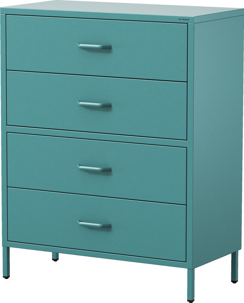 Jan Nowak Kommode mit 4 Schubladen Carla Kommodenschrank Schubladenkommode Ideal für Wohnzimmer Schlafzimmer Metall, 80 x 101,5 x 40 cm, Seegrün