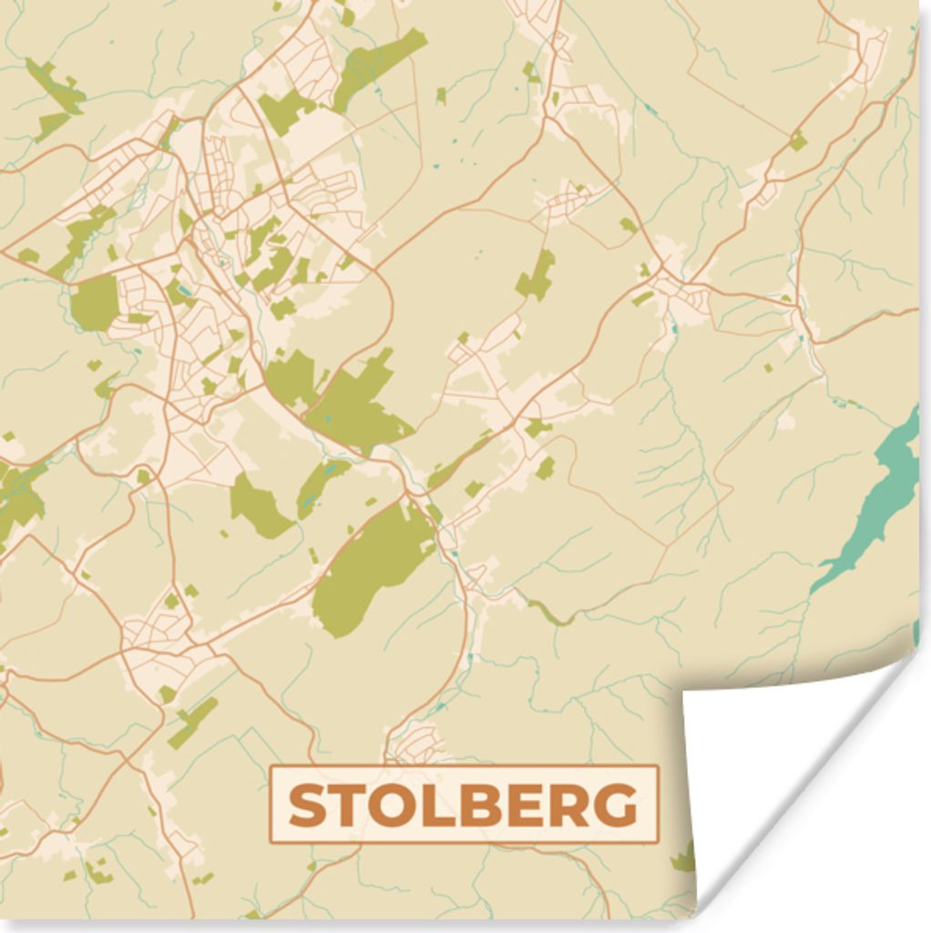 MuchoWow Poster Stadtplan - Stolberg - Vintage - Stadtplan 100x100 cm - Babyzimmer