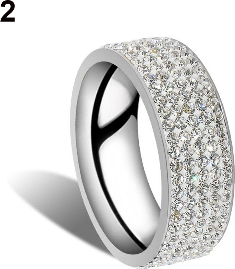 Uni Männer Frauen Fünf Reihen Strass Intarsien Ehering Knuckle Paare Ring-Silber,Size 9