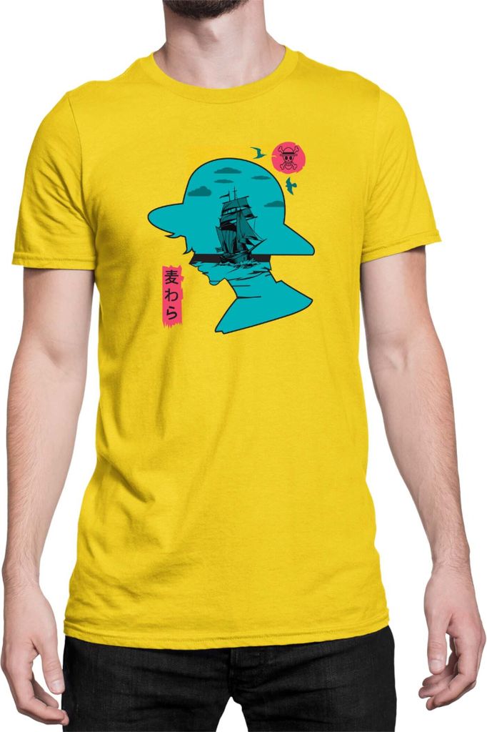 Herren T-Shirt Japan Anime Manga One Manga Piece Anime Luffy 07 Thousand Sunny, Man S / Gelb