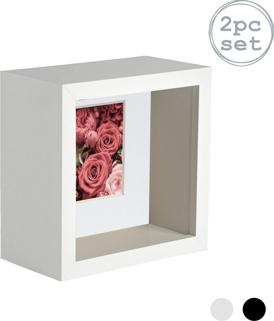 Nicola Spring 2 Stück 4 x 4 3D-Schatten-Tief Box Photo Frame Set - Craft Anzeigen Bilderrahmen mit 2 x 2-Halterung - Weiß