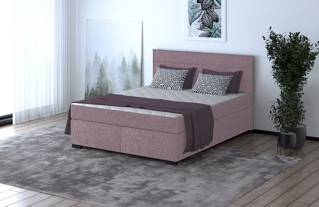 Boxspringbett - MAURO 160x200cm Bett mit Stauraum Schlafzimmer Ehebett (Pink - Matana 14)
