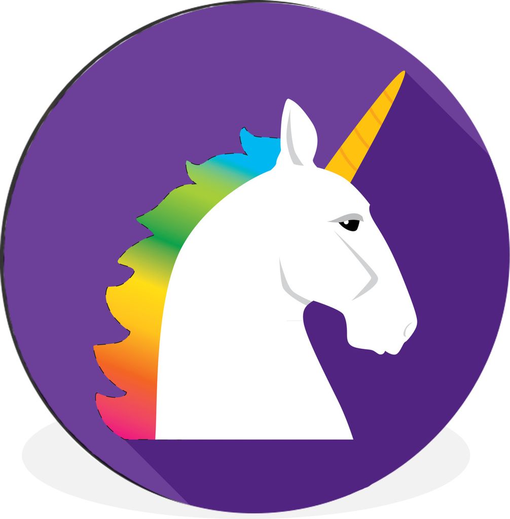 MuchoWow Aluminium Wandkreis Kinder Illustration Einhorn auf lila Hintergrund Ø 30 cm Wanddeko Modern Wohnzimmer - Wand Bild - Wohnzimmer - Rund...