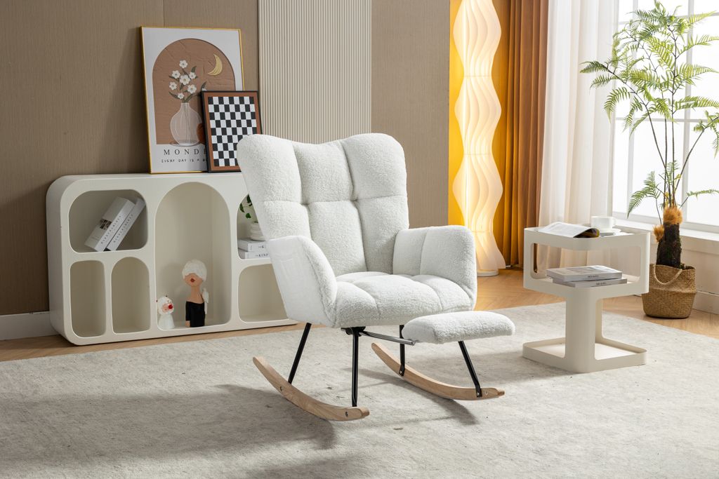 Weiß Teddy Plüsch Lounge-Sessel Babyschaukelstuhl Produktbild 4