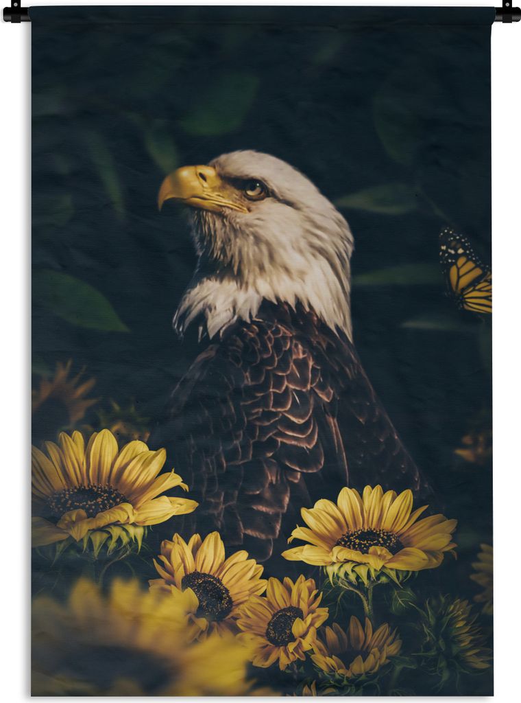 MuchoWow Wandteppich Wandbehang Adler - Gelb - Blumen - Botanisch 60x90 cm Tapisserie Dekoration Wandtuch - Foto-Teppich - Abwaschbar