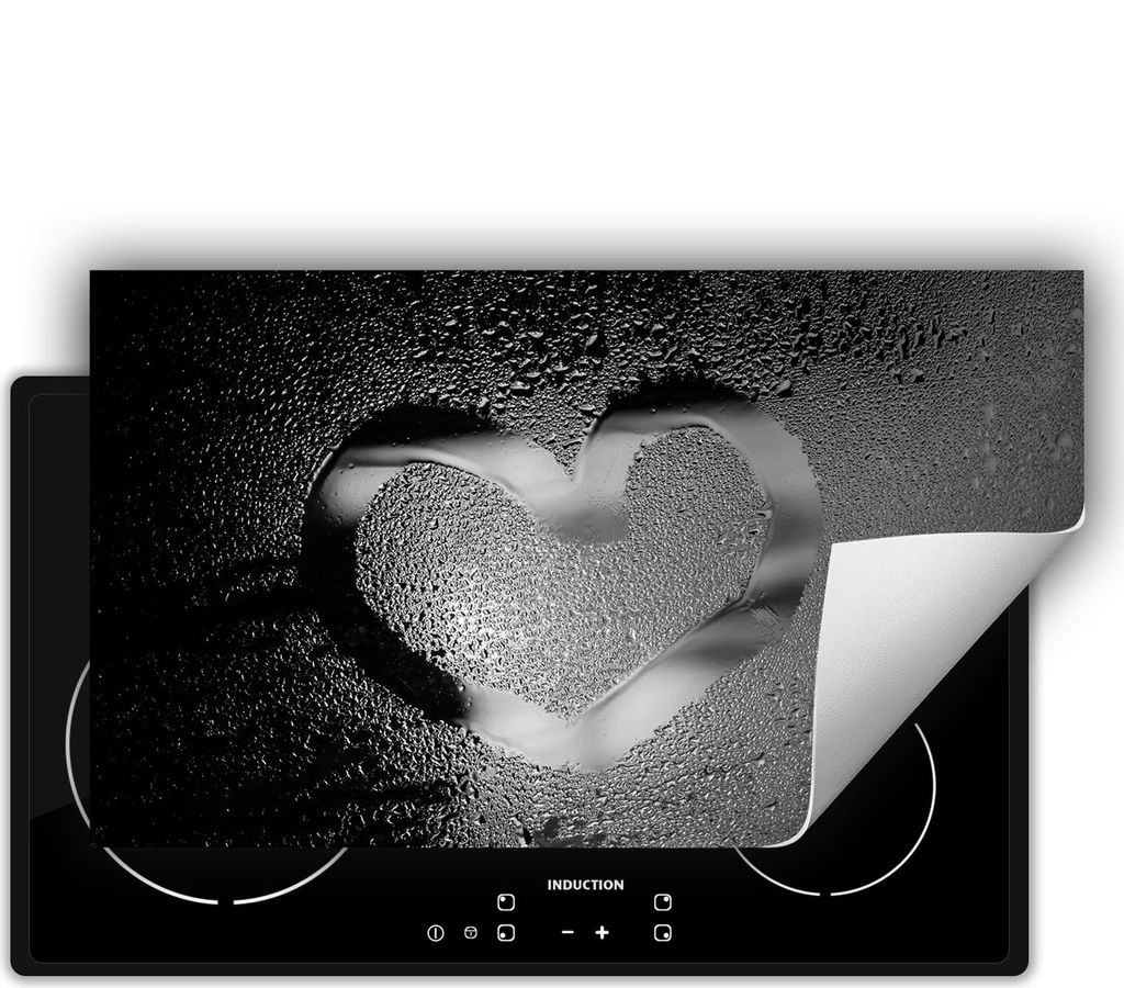 DarHaus Herdabdeckplatte 90x52 cm Anti Rutsch Matte Aufrollbar, grau - Herz - Tropfen
