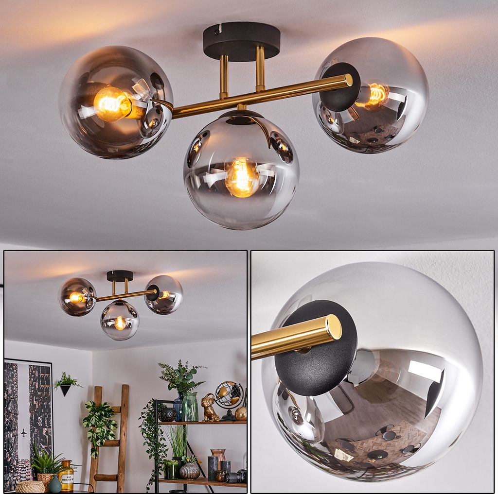 Fossobiubo Deckenlampe aus Metall/Glas in Schwarz/Gold-/Chrom-/Rauchfarben/Klar