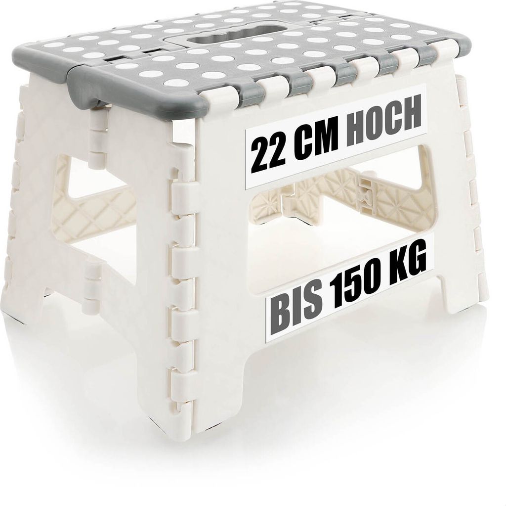 com-four Klapptritt mit Gumminoppen - faltbarer Tritthocker - tragbare Aufstiegshilfe für Haushalt, Küche, und Bad - rutschfester Klapphocker -...