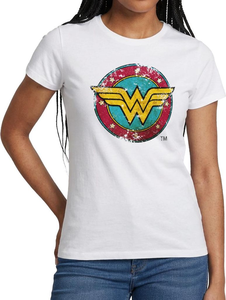 Spreadshirt DC Comics Wonder Woman Logo Used Look Frauen T-Shirt, XL, Weiß