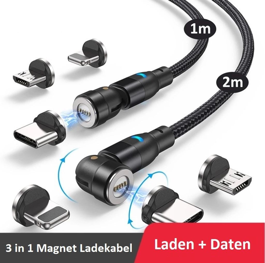 A product image showcasing magnetic charging cables and their interchangeable magnetic tips.