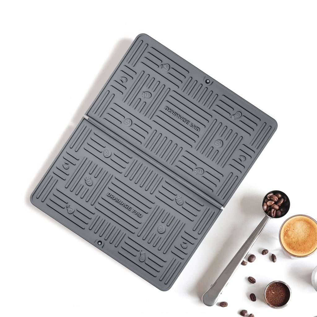 Silikon Abtropfmatte für Geschirr, rutschfest und hitzebeständig, ideal für die Küchentheke und Kaffee-Bar (39,5 x 49,5 x 0,5 cm-Grau-groß).
