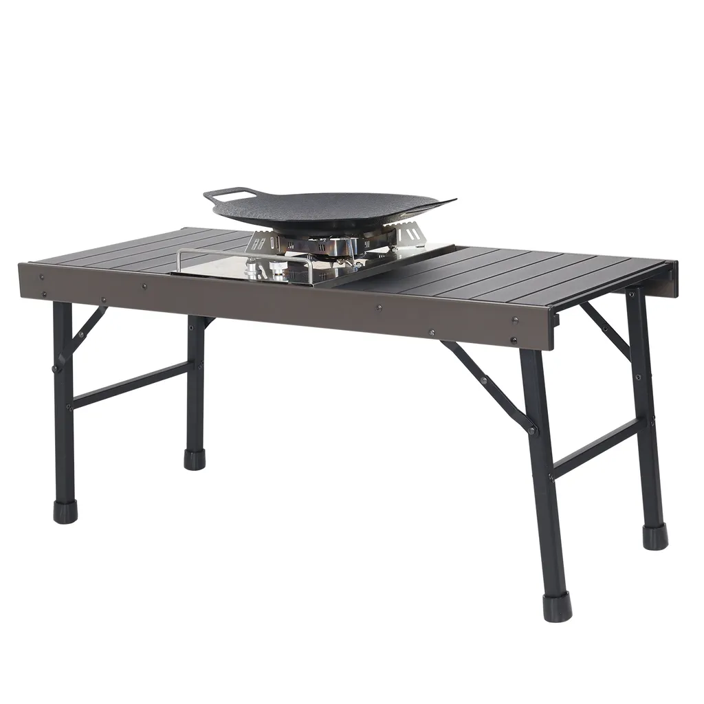 Table de camping pliable ultra légère et résistante en aluminium gris - 4
