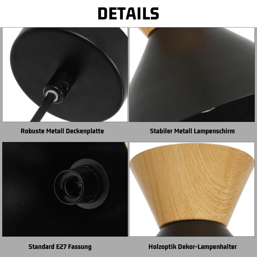 Suspension Plafond Noire E27 pour Éclairage Ciblée Table et Hall - 2x - 4