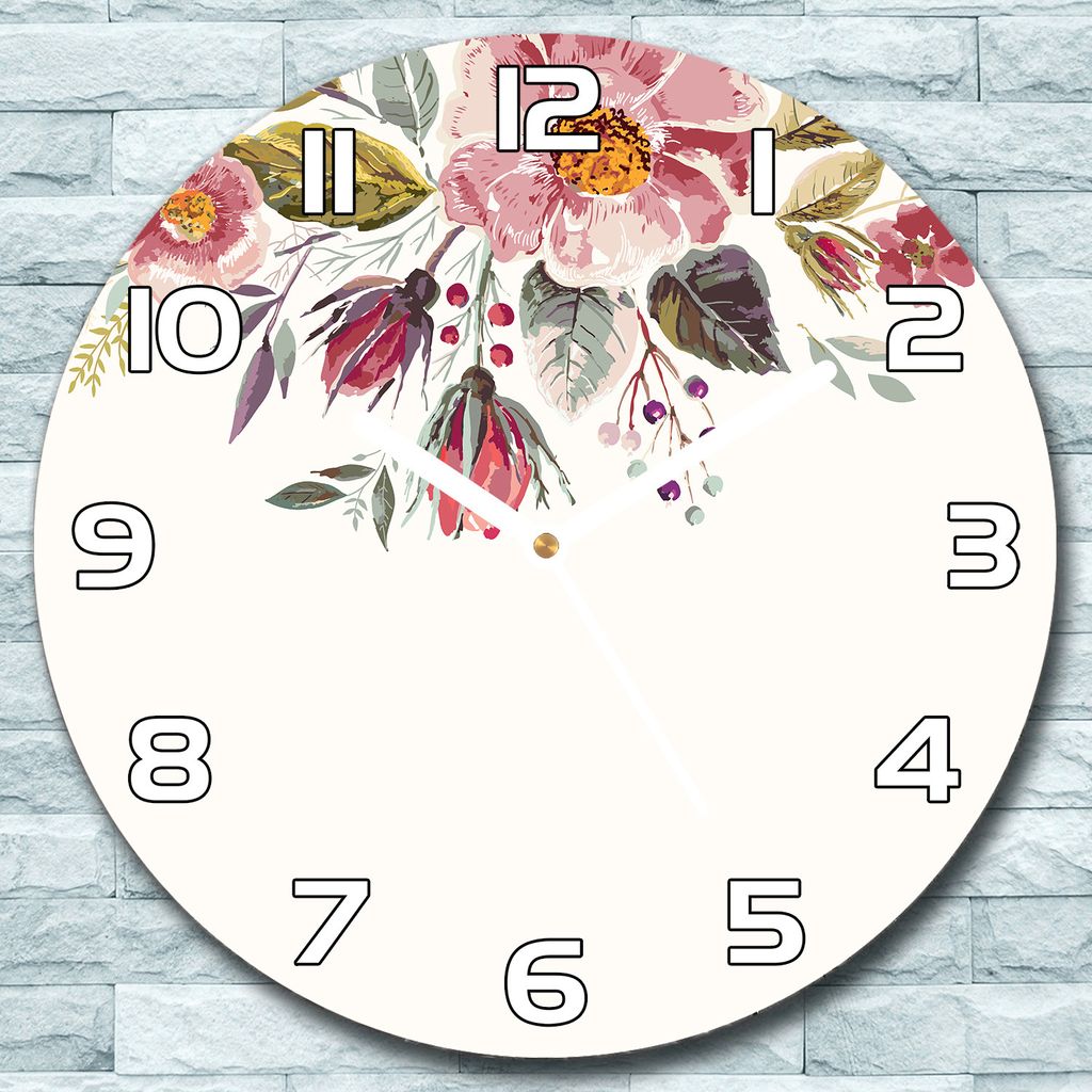 Wanduhr aus Glas Rund fi 30 Vintage Feldblumen Quarz Deko Schlafzimmer Büro