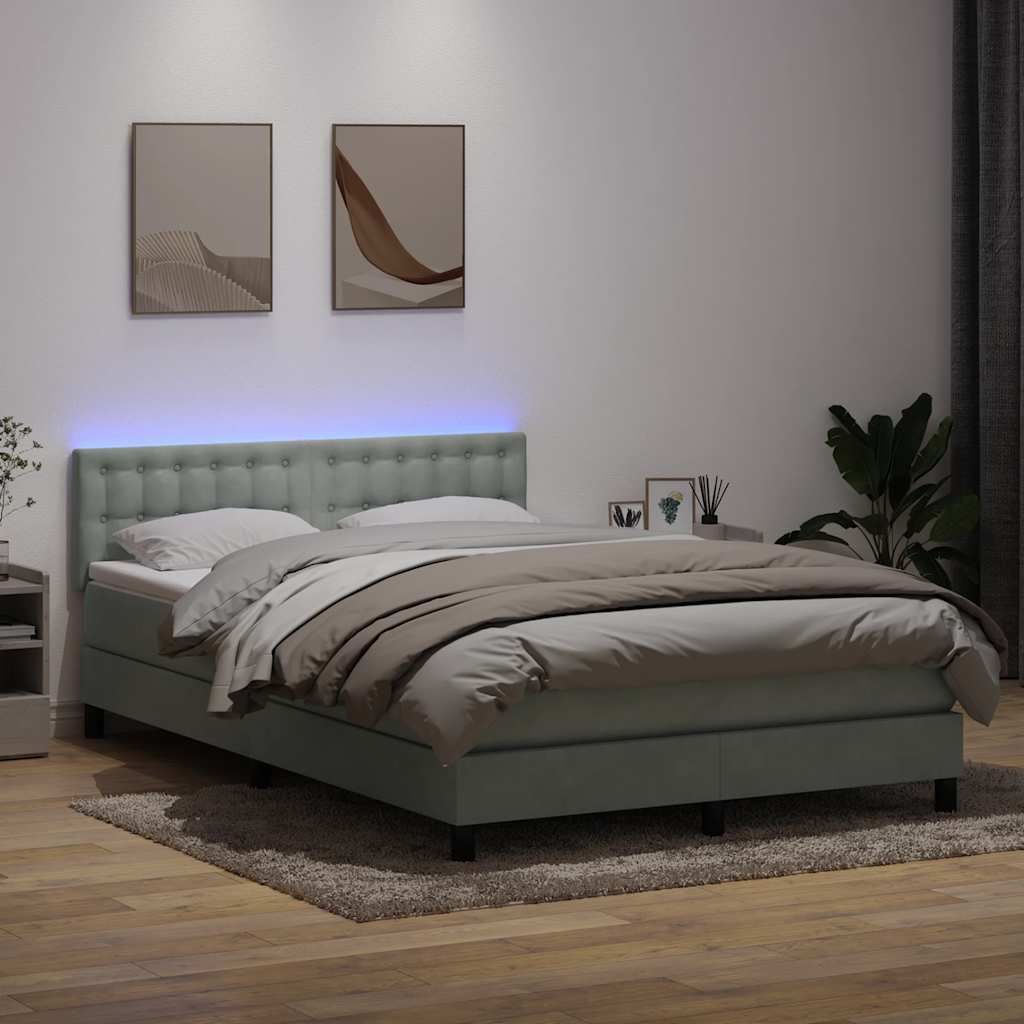 Möbel Boxspringbett mit Matratze Hellgrau 160x220 cm Samt - Klassische Betten 3317319