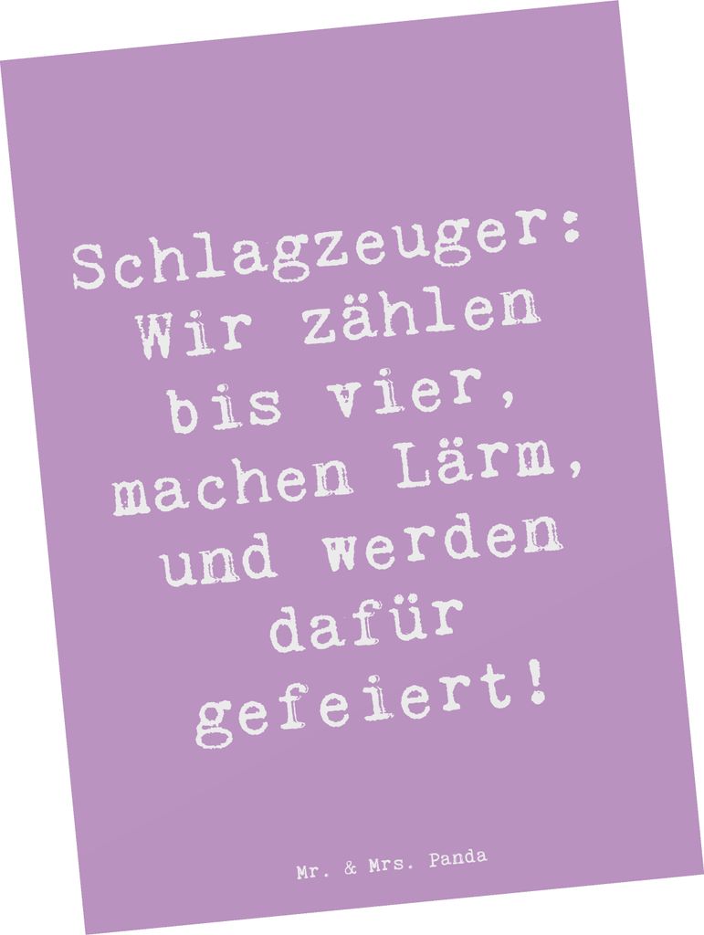 Mr. & Mrs. Panda Fotokarte Spruch Schlagzeuger Stolz - Lavendeltraum - Geschenk, Lernen, Konzert, Präsenz, Postkarten, Ansichtskarte, Musik, Kunst...