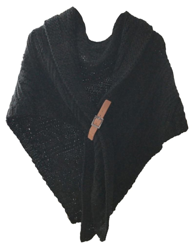 Schal mit Schnalle aus Kunstleder, hochwertige Verarbeitung, dicker, warmer Strickschal für Damen, Herbst/Winter, großer, einfarbiger Dreieckssch...