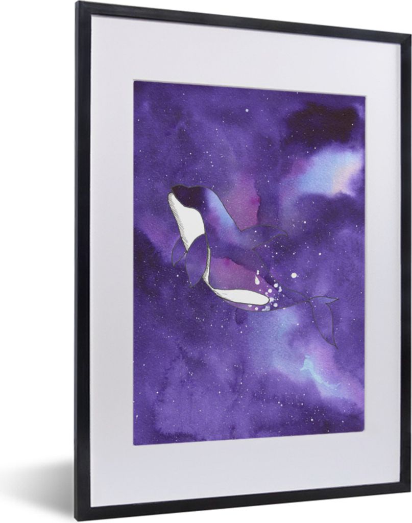 MuchoWow MuchoWow Gerahmtes Poster Orca - Farbe - Tiere - Lila 30x40 cm - Poster mit zchwarzem Bilderrahmen - Wandposter Schlafzimmer