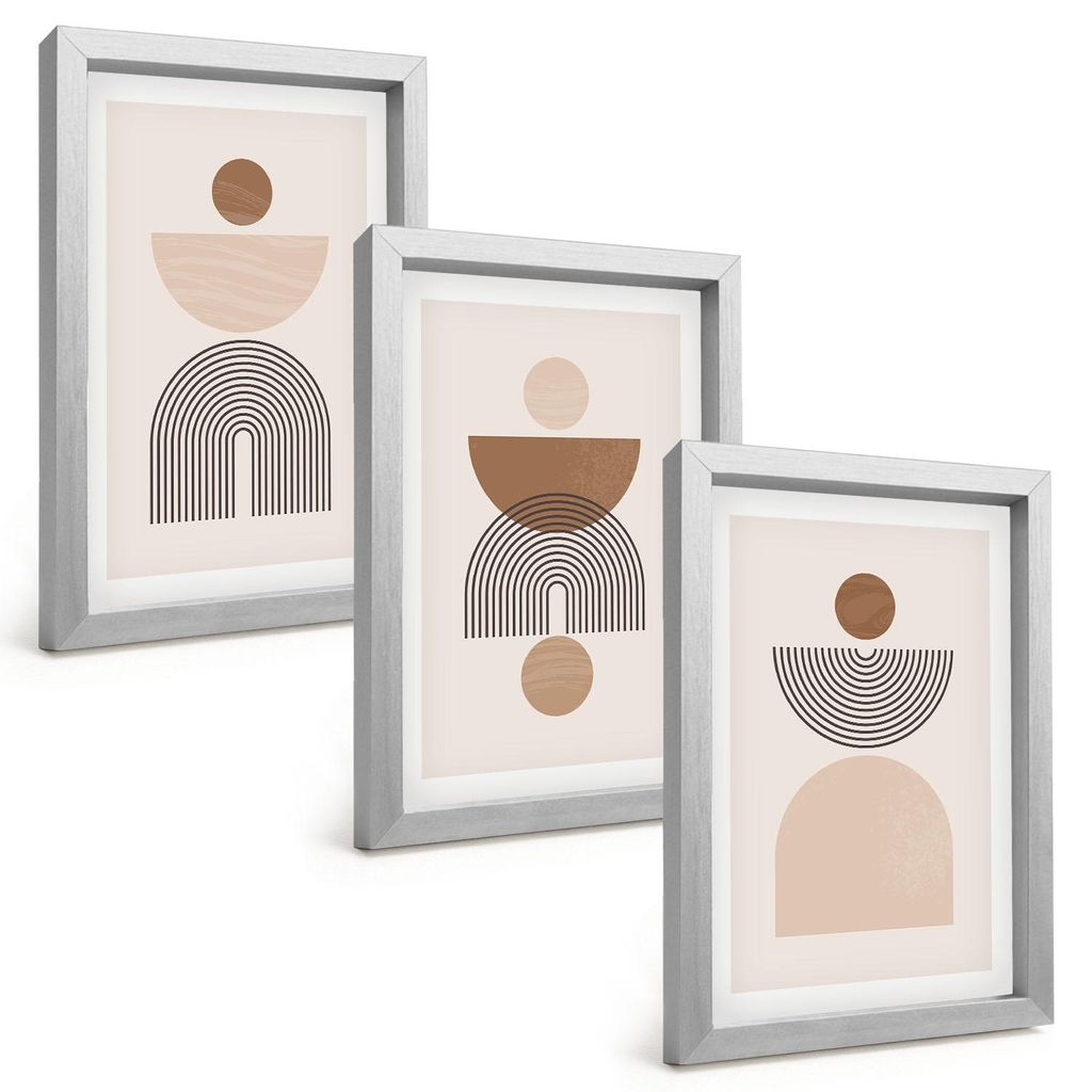 Bilder Set 3-teilig im silbergerahmten Rahmen – Wandbilder 3 Stück – gerahmte Poster für Wohnzimmer, Schlafzimmer und Flur – 20x30 cm – A...