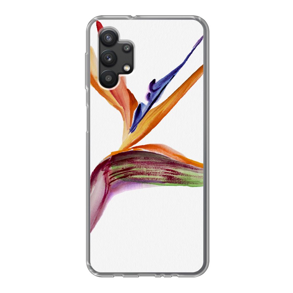 MuchoWow Handyhülle Schutzhülle Hülle für Samsung Galaxy A32 5G Strelitzia - Aquarell - Blumen Silikon Softcase Handy Hülle - Softcase