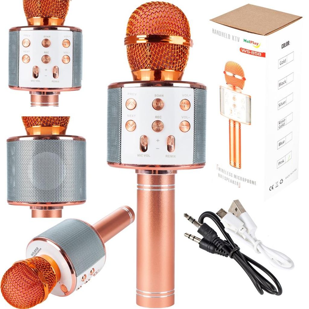 Malplay Silber Karaoke Musikspielzeug Kabellos Bluetooth Mikrofon Mit 2 Lautsprechern funktioniert mit Smartphones Tablets Und Smart-Tvs