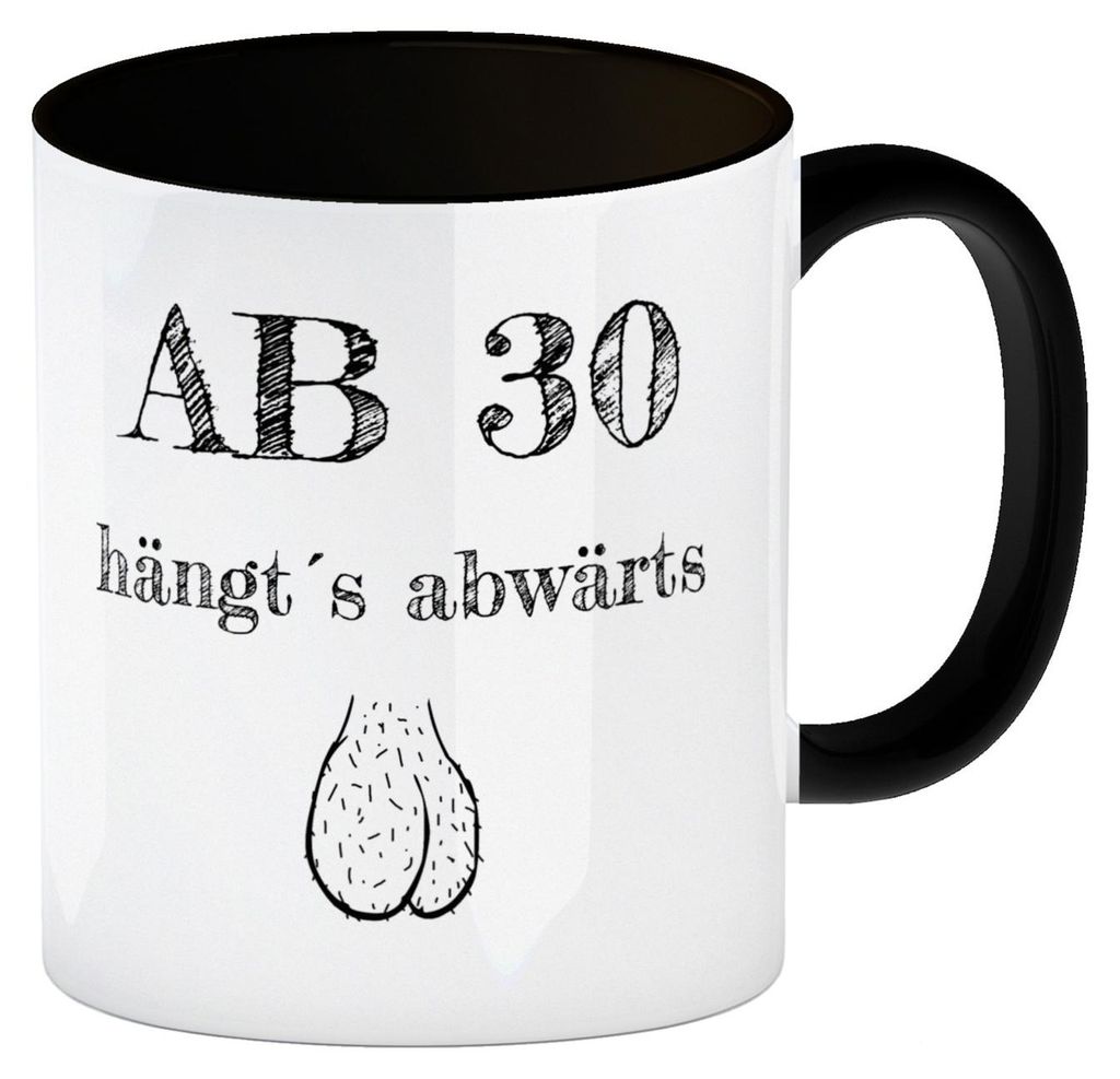 Ab 30 hängt´s abwärts Kaffeebecher Schwarz Besonders Produktbild 