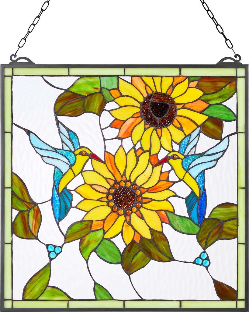 VEVOR Buntglasfensterpaneel (502 x 520 mm) hängendes Buntglas mit Kette, Buntglas im Tiffany-Stil zum Aufhängen, traditionelles rechteckiges Vint...