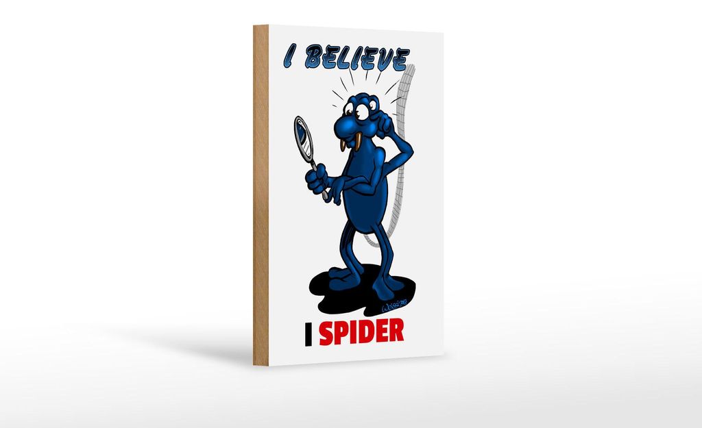 Holzschild Spruch 12x18cm I believe I spider