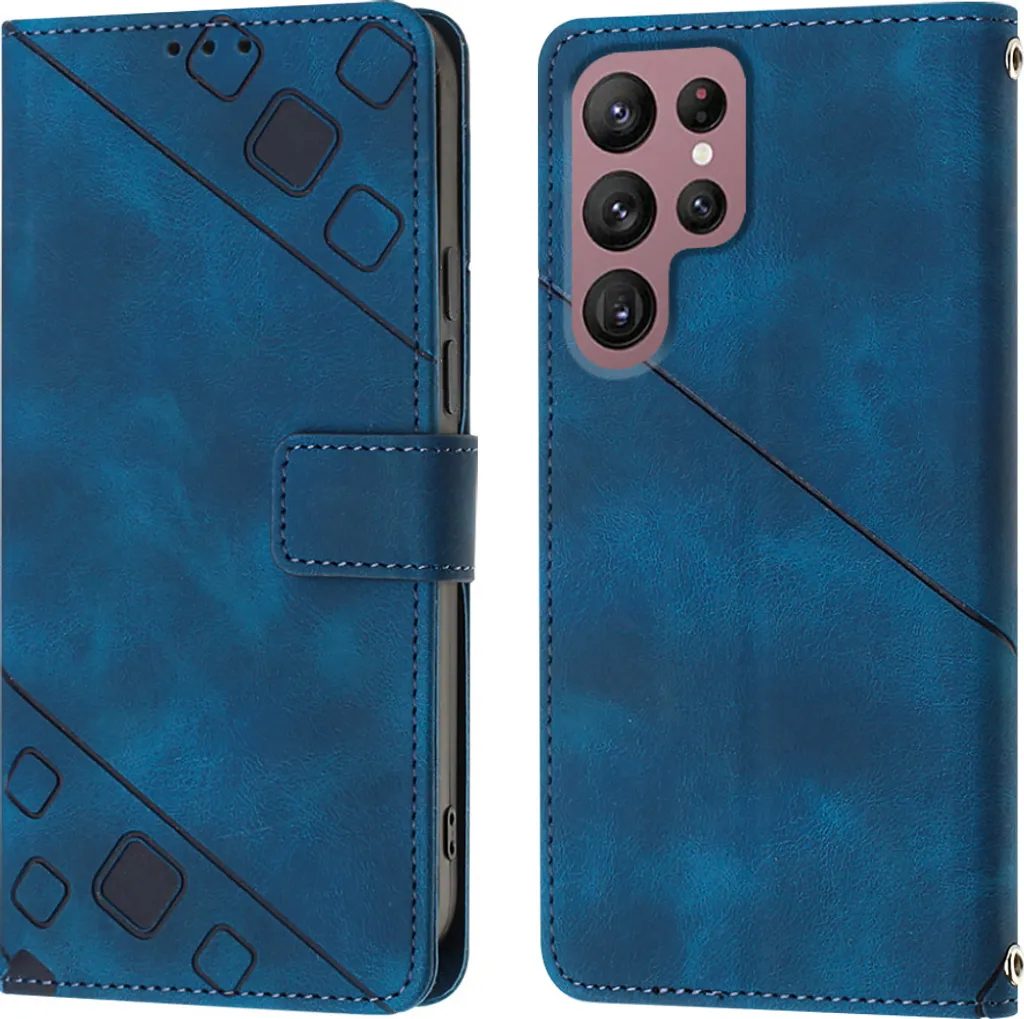 Cover Robusta Samsung S22 Ultra 5G Blu | Protezione Pelle Portafoglio