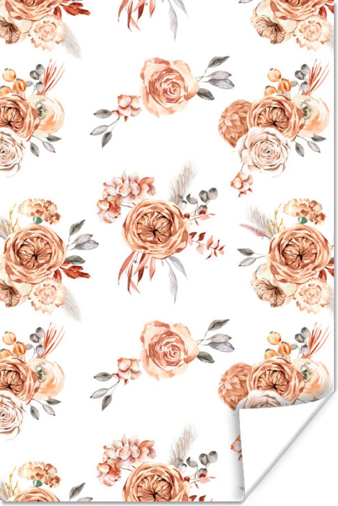 MuchoWow Poster Rosen - Braun - Weiß 120x180 cm - Kunstposter