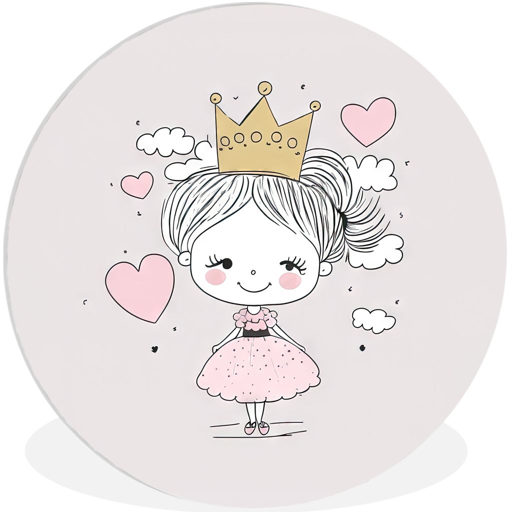 MuchoWow Rundes Wandbild - Runde Bilder Prinzessin - Krone - Rosa - Mädchen - Pastell Ø 90 cm Kreis Wanddekoration Kunststoff - Wandkreis - Wan...
