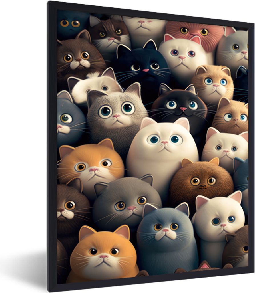MuchoWow Gerahmtes Poster Katzen - Tiere - Katze - Design - Mädchen - Jungen 60x80 cm - Poster mit Schwarzem Bilderrahmen Wandposter Rahmen Foto...