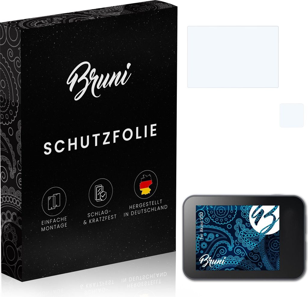 Bruni Basics-Clear 2x Schutzfolie kompatibel mit Akaso V50 Folie