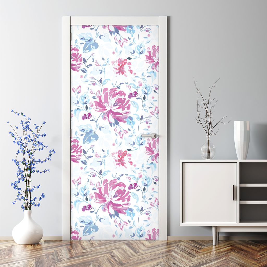 Dekorative Türtapete selbstklebend Klebefolie Türaufkleber Aufkleber Lila Blumen Wiese 77 x 200 cm