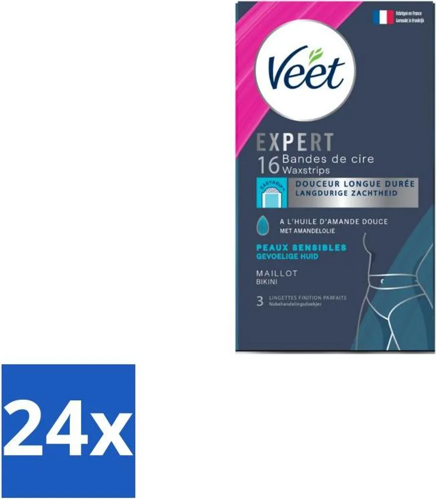 Veet Expert strisce di cera a freddo Bikini Sensitive 16 pezzi - confezione risparmio - 24 pezzi