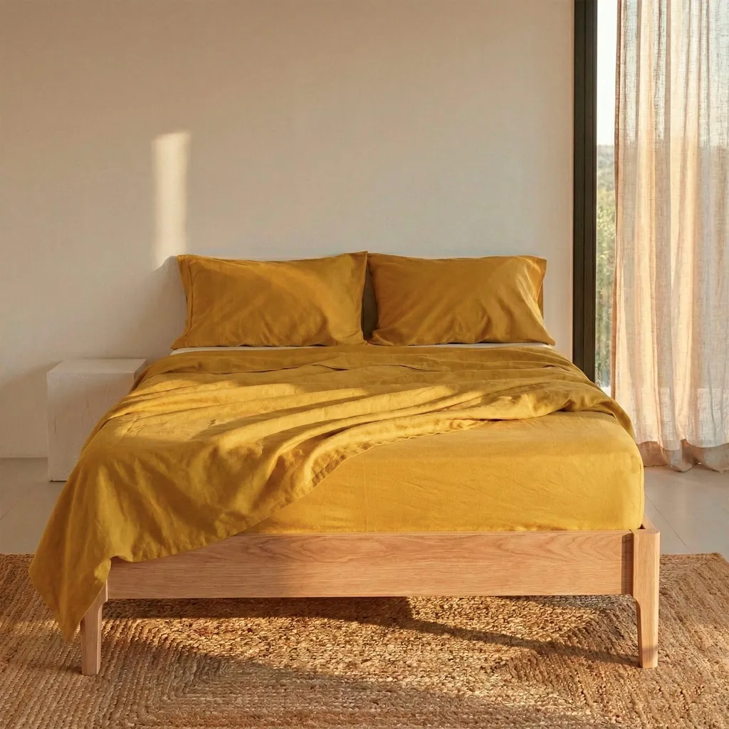 Drap-housse 200x200 cm pour matelas épais HappyFriday BASIC Moutarde - 7