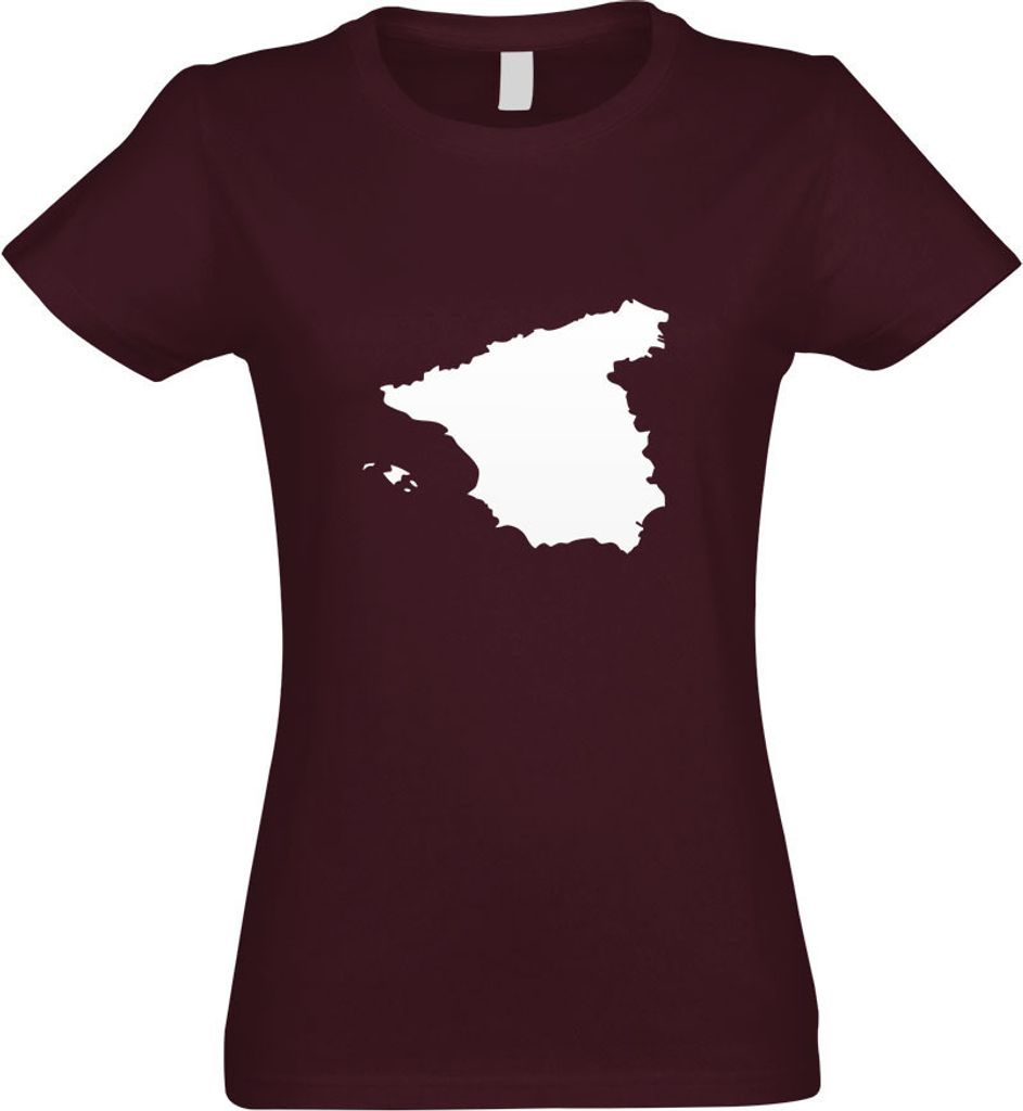 Kiwistar - T-Shirt tailliert - Damen - Burgund - Spanien Umriss Kontur - mit Motiv Bedruckt - Funshirt Design - Sport - Freizeit - Damen - S