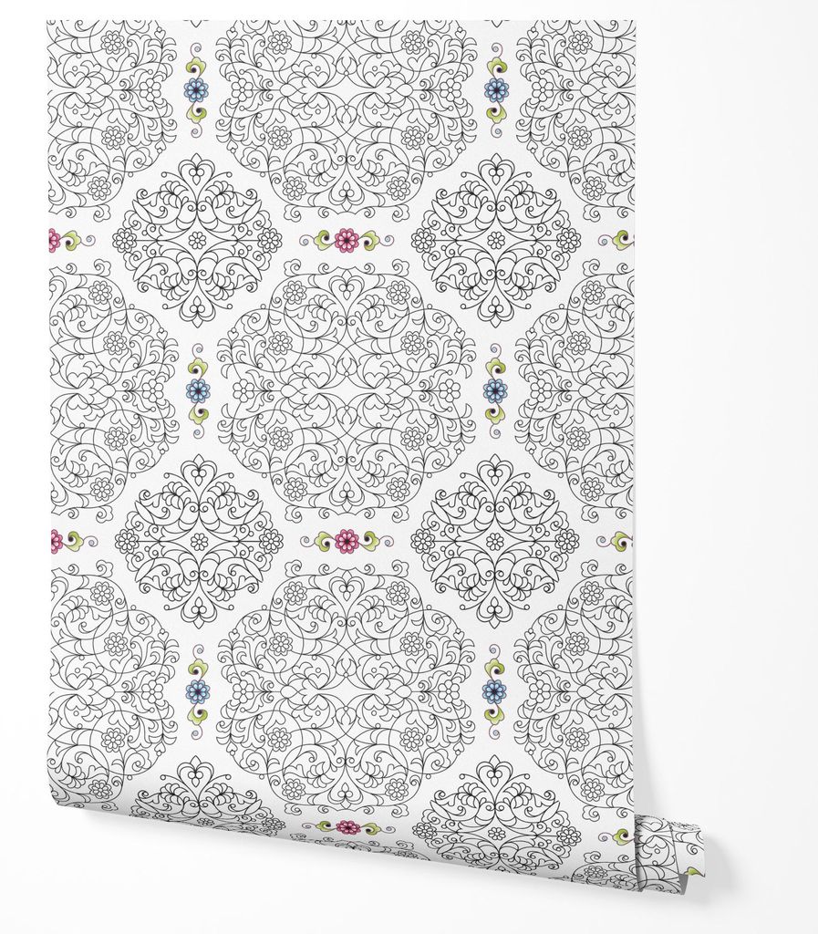 Vliestapete Barock mit bunten Akzenten Elegante Wohnzimmer 2x2,5 Weiß