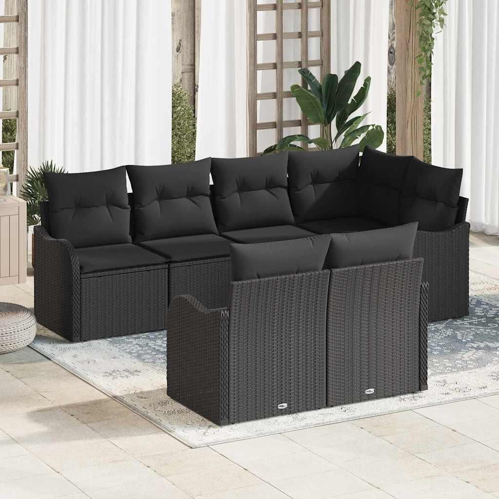 Maison Exclusive - Garten-Sofa-Set mit Speicher 7 pcs Schwarz Poly Rattan