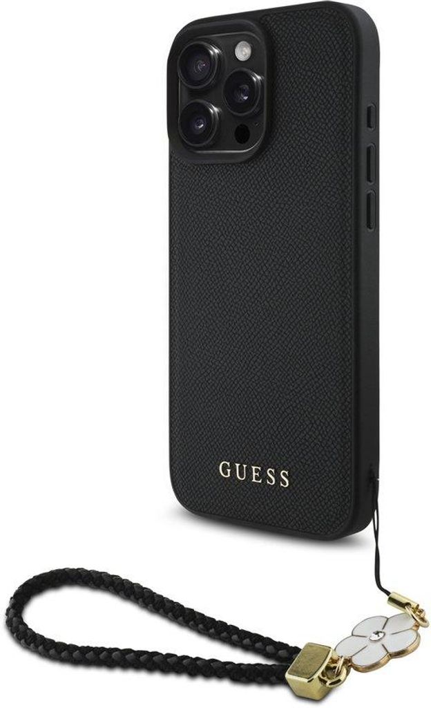 Guess Grained Backcover geschikt voor MagSafe mit Flower Charm Strap geschikt