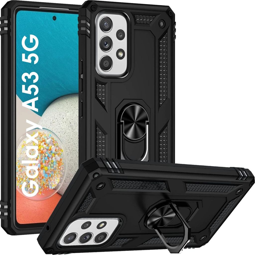 Hülle Schwarz für Samsung Galaxy Galaxy A53 5G - Stoßfester Schutz im Militärstil Robuster Ring 360 Drehbar Phonillico